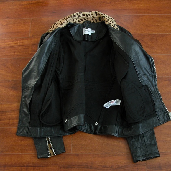 TOPMAN Men’s Leather Biker Jacket with Leopard Collar Mens M Motorcycle - Picture 6 of 10